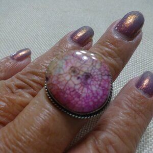 Unique PINK SOLAR AGATE Handmade Sterling 925 Ring Size 8.75 #290C